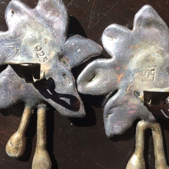 925 Vintage 925 Sterling Large statement clip abstract floral Chunky Earrings 3" - Picture 10 of 15